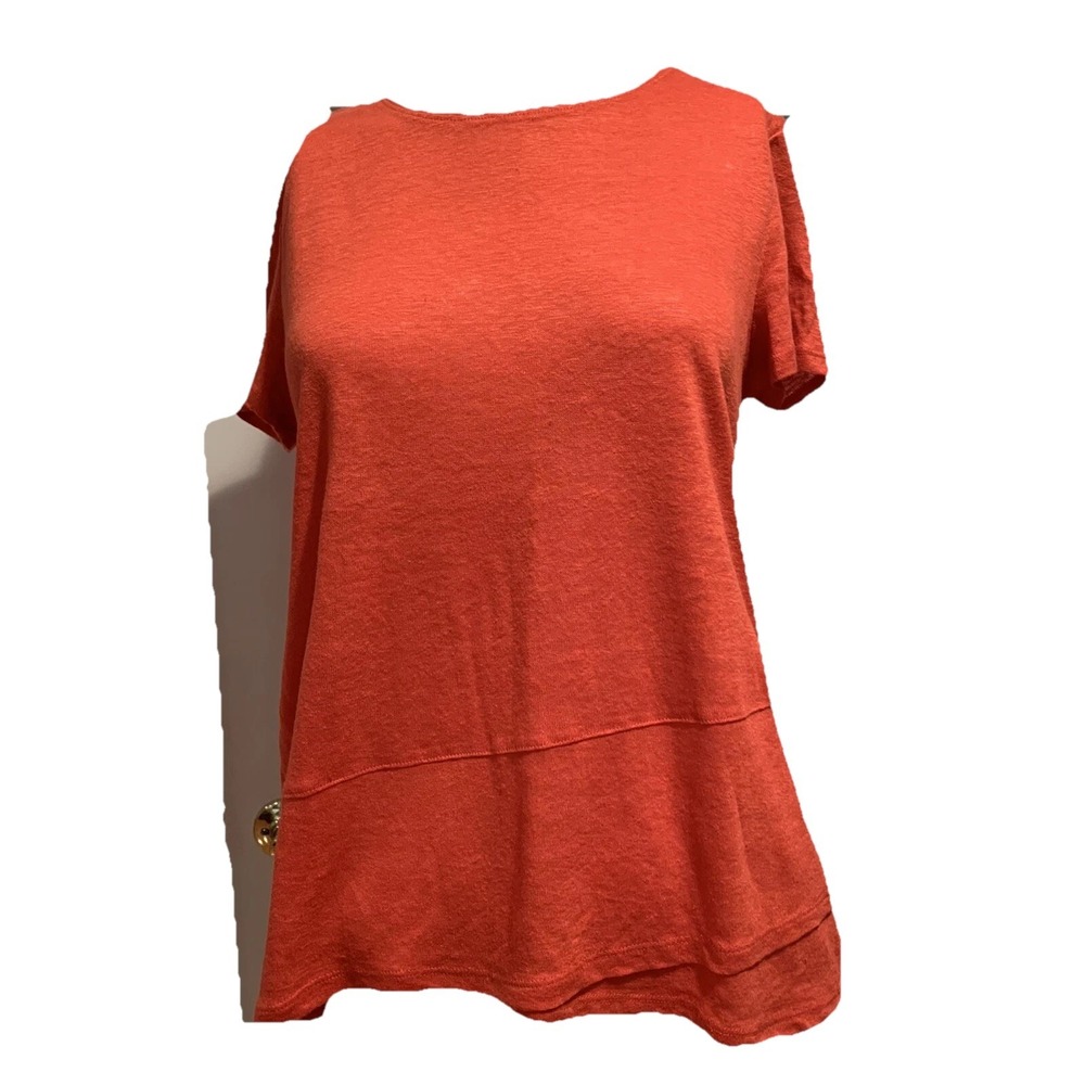 Love Linen J. Jill Short Sleeve Orange/Red Top Shirt Size XS
